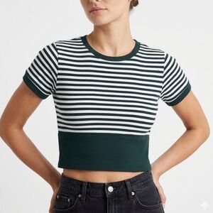 Aerie Green and White Striped Crop Top